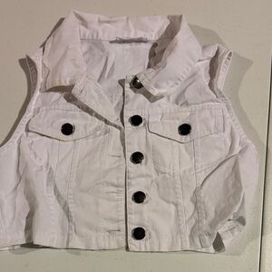 Knitworks White Sleeveless Denim Vest with Dark Buttons